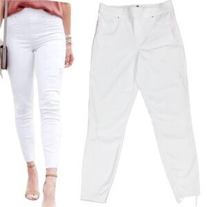 Spanx White Jean Leggings Size-L Distressed High Rise Skinny Fray Hem